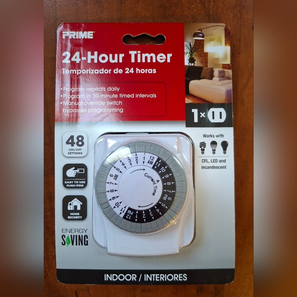 Prime TNI2412-RC 15A 125V 1875W White Indoor 24 Hour Mechanical Timer